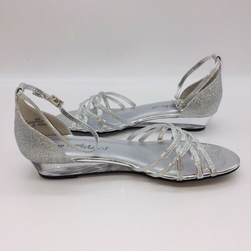 NEW Easy Street Tarrah Women’s Wedge Sandals SILVER GLITTER CRISSCROSS STRAPS - Picture 6 of 10